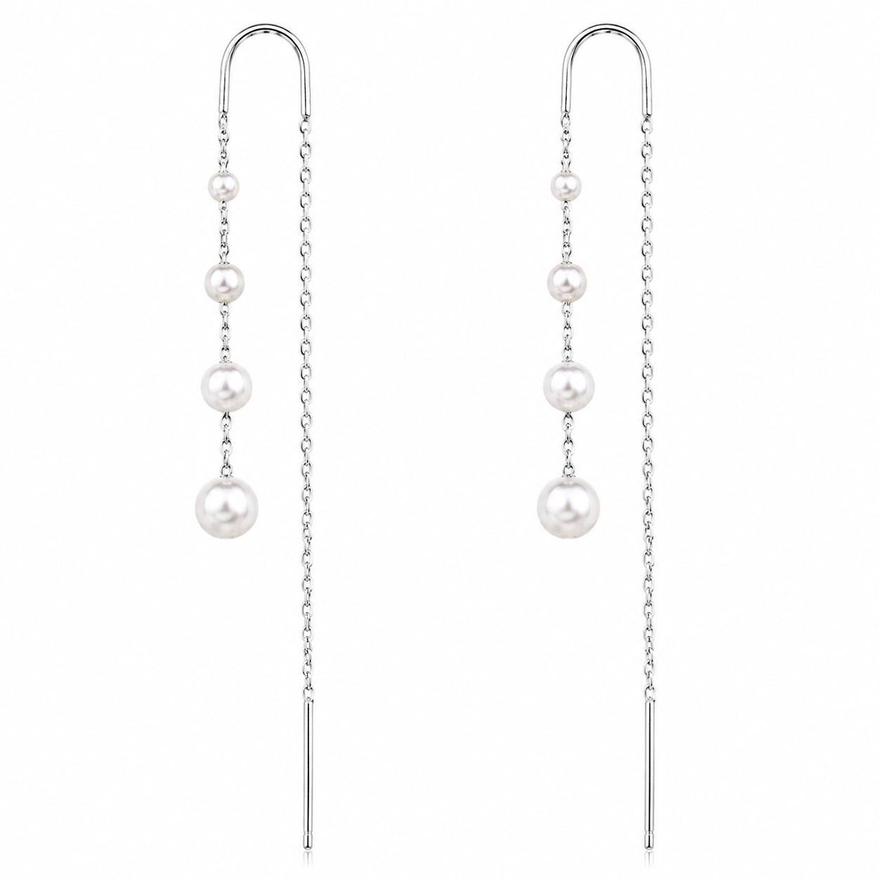Orecchini in argento rodiato . Filo con perle shell - aMarty