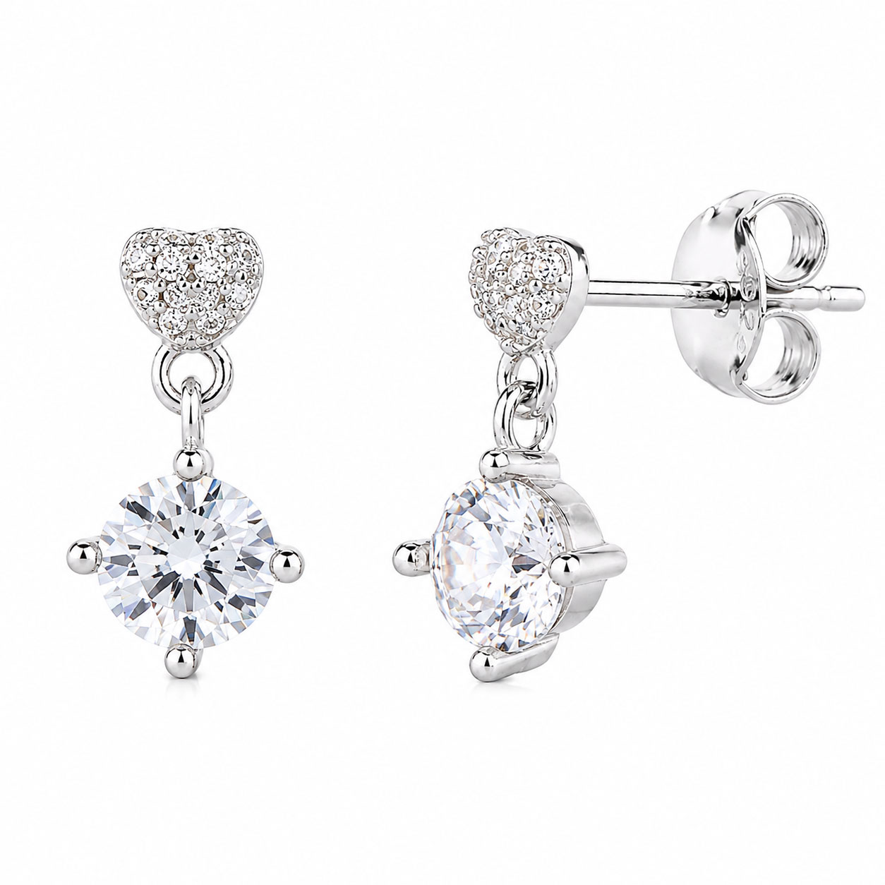 Orecchini in argento rodiato. Pendente cuore pave e zircone  - aMarty