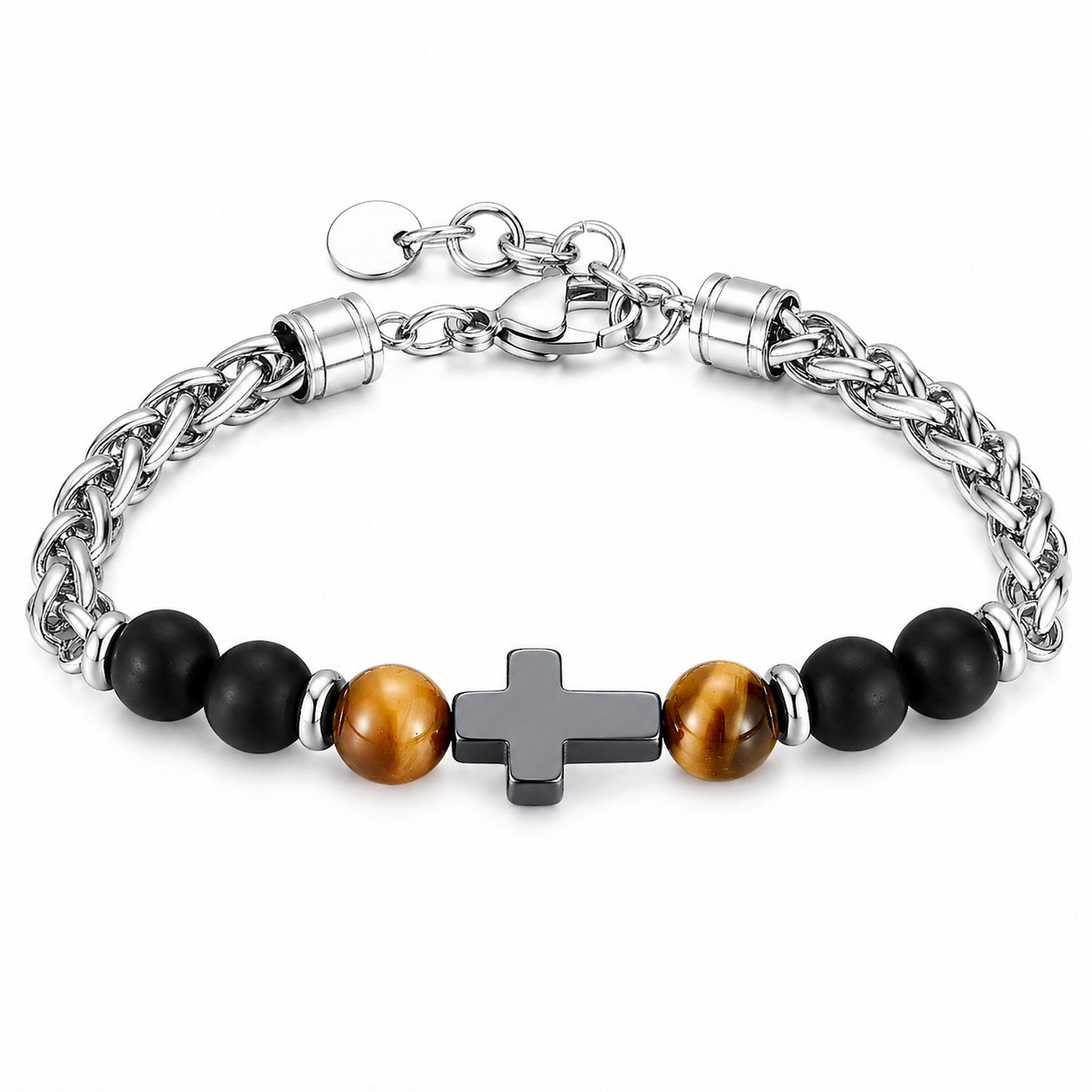 Reiko Bracciale in acciaio con Yello Tiger Eye &#38;#38; Black Agate