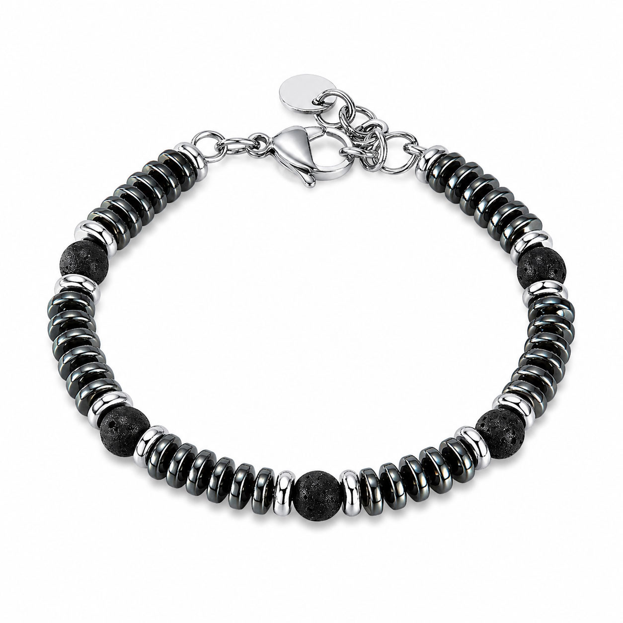 Reiko Bracciale in acciaio Hematite &#38;#38; Volcanic Stone