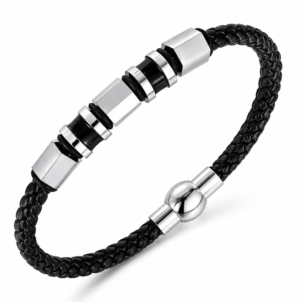 Reiko Bracciale in acciaio con pelle sintetica in fibra