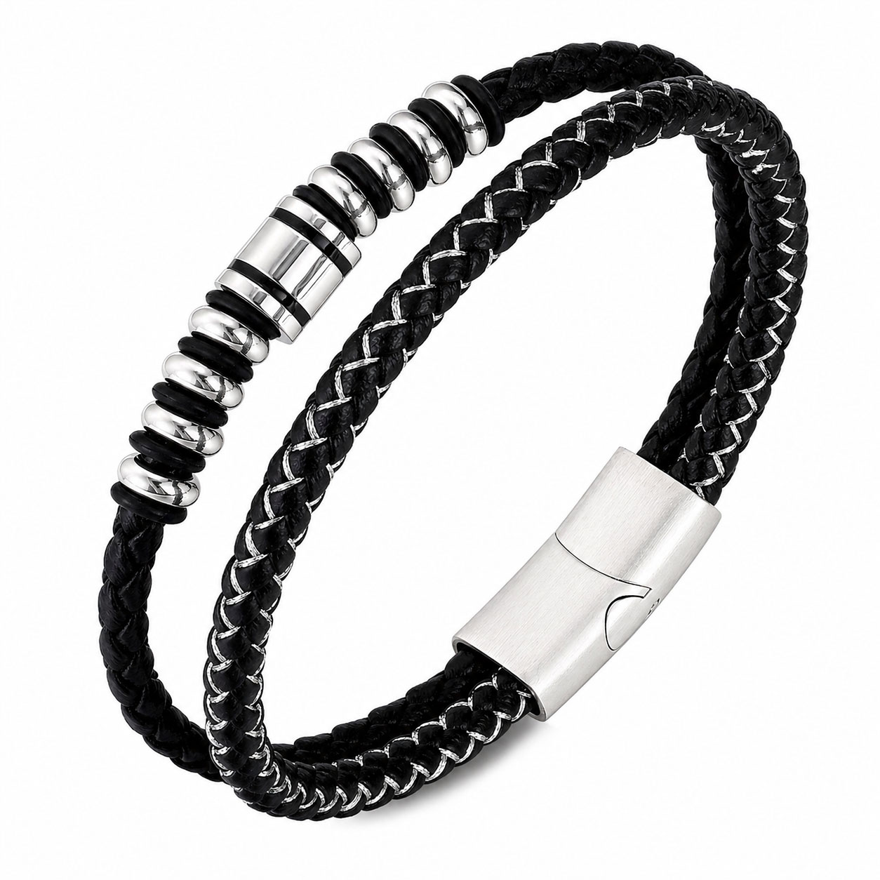 Reiko Bracciale in acciaio con pelle sintetica in fibra