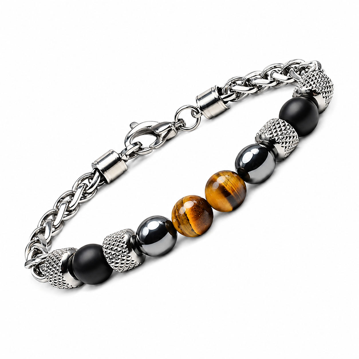 Reiko Bracciale in acciaio IronStone + Yellow Eye Tiger