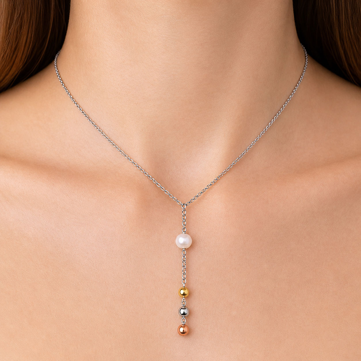 Collana Acciaio Perla e Pendenti - Apple & Cherry